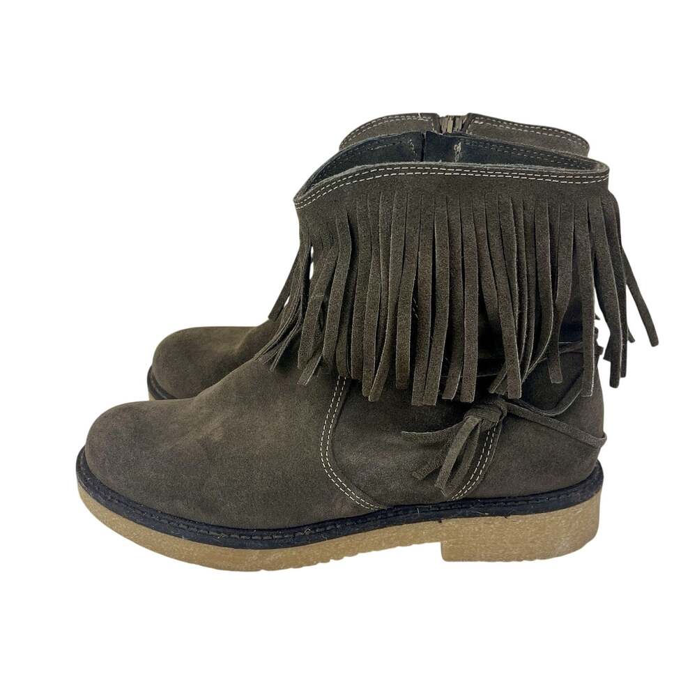 Sundance Dylan Suede Fringe Booties Womens EU 38 US 7.5 8 Blue Gray Boho Italy
